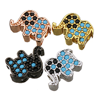 Cubic Zirconia Micro Pave Brass Beads, Elephant, plated, multihole & micro pave cubic zirconia, more colors for choice, 11.50x8.50x4.50mm, Hole:Approx 1.5mm, 20PCs/Lot, Sold By Lot