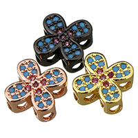 Perles cubes en laiton zircon Micro Pave, fleur, Placage, multihole & pavé de micro zircon, plus de couleurs à choisir, 8x8x4mm, Trou:Environ 1.5mm, 20PC/lot, Vendu par lot