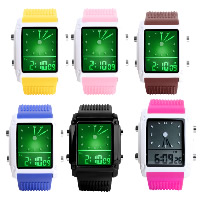 SKmei® Men Jewelry Watch, Silicone, with plastic dial & Tibetan Style, 30M waterproof & change color automaticly & adjustable & LED & for man, more colors for choice, 38x48mm, Length:Approx 9.4 Inch, Sold By PC