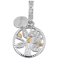 Brass European Pendant, Tree, plated, micro pave cubic zirconia & without troll & hollow, 25mm, 14x16x2mm, 8x10mm, Hole:Approx 4.5mm, 10PCs/Lot, Sold By Lot
