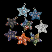 Millefiori Lampwork Pendant, with Tibetan Style bail, Star, handmade, mixed colors, 20.50x19.50x3.50mm, Hole:Approx 2mm, Sold By PC