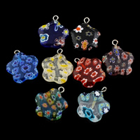 Millefiori Lampwork Pendant with zinc alloy bail Flower handmade mixed colors Approx 2mm Sold By PC