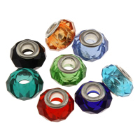 Lampwork European Beads, handmade, brass double core without troll, mixed colors, 14x9mm, Hole:Approx 5mm, Sold By PC