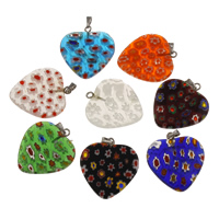 Millefiori Lampwork Pendant with zinc alloy bail Heart handmade mixed colors Approx 2.5mm Sold By PC