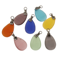 Cats Eye Pendants, with Tibetan Style bail, Teardrop, mixed colors, 14x22x3mm, Hole:Approx 2.5mm, Sold By PC