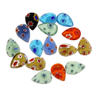 Millefiori Lampwork Cabochon, Teardrop, handmade, flat back, mixed colors, 8x11x3mm, Sold By PC