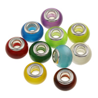 Lampwork European Beads, Round, handmade, brass double core without troll, mixed colors, 13.5x9mm, Hole:Approx 5mm, 100PCs/Bag, Sold By Bag