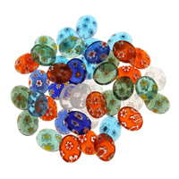 Millefiori Lampwork Cabochon, Flat Oval, handmade, flat back, mixed colors, 8x10x3mm, Sold By PC