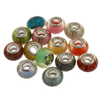 Lampwork European Beads, Flat Oval, brass double core without troll, mixed colors, 13.5x9mm, Hole:Approx 5mm, Sold By PC