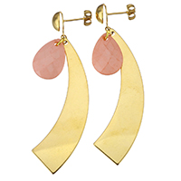 Porcelain Earrings, Stainless Steel, with Porcelain, gold color plated, for woman, 67mm, 12.5x18mm, Sold By Pair