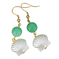 Shell Earrings Stainless Steel with White Shell & Resin gold color plated for woman 53mm Sold By Pair