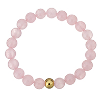 Rose Quartz Bracelet with Stainless Steel Round gold color plated for woman 9mm 8mm Sold Per Approx 7 Inch Strand