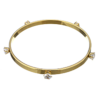 Bracelete de aço inoxidável, Rosca, cromado de cor dourada, para mulher & com strass, 5mm, Diametro interno:Aprox 68mm, vendido por PC