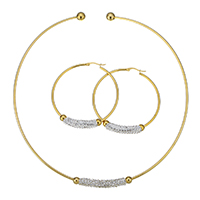 Ensemble bijoux strass en acier inoxydable, colliercol & boucle d'oreille, avec argile, Placage de couleur d'or, pour femme, 7mm, 2mm, 54x58mm, Diamètre intérieur:Environ 135x137mm, Vendu par fixé