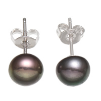 Freshwater Pearl Stud Earring with Brass Baroque 6.5-7mm Sold By Pair