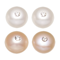 Cultured Baroque Freshwater Pearl Beads, natural, Earring Beads & with rhinestone, more colors for choice, 7-7.5mm, Sold By Pair
