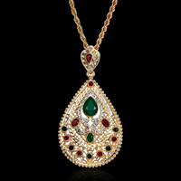 Zinc Alloy smykker halskæde, Teardrop, guldfarve belagt, for kvinde & med rhinestone, bly & cadmium fri, 90x47mm, Solgt Per Ca. 16.5 inch Strand