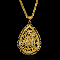 Collar de Aleación de Zinc, Gota, chapado en color dorado, para mujer & con diamantes de imitación, libre de plomo & cadmio, 75x45mm, Vendido para aproximado 16.5 Inch Sarta