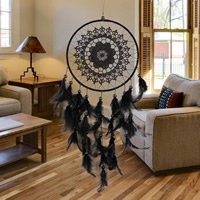 Fashion Dream Catcher, Iron, with Feather & Polyester & Glass Seed Beads, black, 50-55cm, Sold By PC