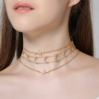 Fashion Choker halskæde, Zinc Alloy, med 10cm extender kæde, forgyldt, 3-streng, flere farver til valg, bly & cadmium fri, 280mm, Solgt Per Ca. 11 inch Strand