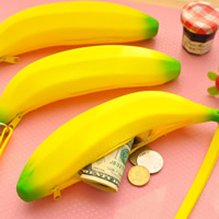 Fashion Pen Bag, Silicone, Banana, 50x210mm, 5PCs/Lot, Sold By Lot