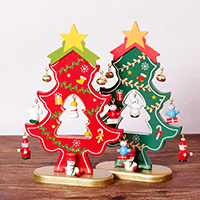 Wood Christmas Decoration Ornaments, with iron bell, Christmas Tree, Need to be set up & Christmas jewelry, more colors for choice, 110x180mm, Sold By Set