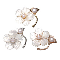 Freshwater Pearl Brooch, Brass, with cardboard box & White Shell & Freshwater Pearl, Flower, plated, for woman & with cubic zirconia, more colors for choice, nickel, lead & cadmium free, 45x42x14mm, 70x82.5x35mm, Sold By PC