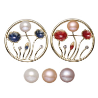 Freshwater Pearl Brooch Brass with cardboard box & Freshwater Pearl gold color plated for woman & enamel & with rhinestone nickel lead & cadmium free  Sold By PC