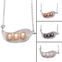 Freshwater Pearl Brass Necklace, with Plastic Box & Freshwater Pearl, with 3cm extender chain, platinum color plated, oval chain & with rhinestone, more colors for choice, nickel, lead & cadmium free, 32x12x6.5mm, 70x82.5x35mm, Sold Per Approx 15.5 Inch Strand