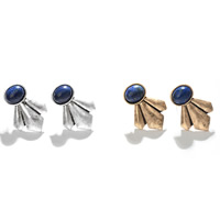 Tibetan Style Stud Earring, with Natural Lapis Lazuli, stainless steel post pin, plated, more colors for choice, lead & cadmium free, 20mm, Sold By Pair