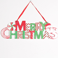 Wood Christmas Hanging Ornaments with Satin Ribbon Christmas jewelry & with letter pattern Sold By PC