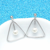 Freshwater Pearl Earrings 925 Sterling Silver with South Sea Shell Triangle platinum plated natural & for woman 24mm Sold By Pair