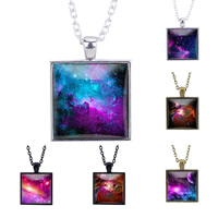 Tibetan Style Sweater Necklace, with iron chain & Glass,  Square, plated, time gem jewelry & Unisex & oval chain & decal, more colors for choice, lead & cadmium free, 25mm, Length:Approx 27.5 Inch, 5Strands/Bag, Sold By Bag
