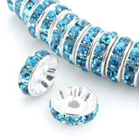 Brass Spacer Beads Donut silver color plated & with rhinestone nickel lead & cadmium free Sold By Bag