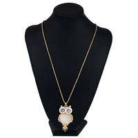 Tibetan Style Sweater Necklace, with 8cm extender chain, Owl, gold color plated, with rhinestone, lead & cadmium free, 13x73mm, Sold Per Approx 23.5 Strand