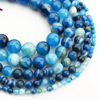 Achat Perlen, Streifen Achat, rund, verschiedene Größen vorhanden, blau, verkauft per ca. 15 ZollInch Strang