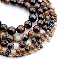 Natürliche Streifen Achat Perlen, rund, verschiedene Größen vorhanden, Kaffeefarbe, verkauft per ca. 15 ZollInch Strang