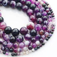 Natürliche Streifen Achat Perlen, Synthetischer Achat, rund, synthetisch, verschiedene Größen vorhanden, violett, verkauft per ca. 15 ZollInch Strang