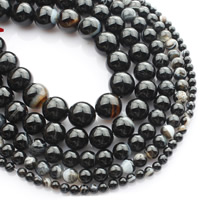 Natürliche Streifen Achat Perlen, rund, verschiedene Größen vorhanden, schwarz, verkauft per ca. 15 ZollInch Strang