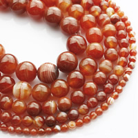 Natürliche Streifen Achat Perlen, rund, verschiedene Größen vorhanden, rot, verkauft per ca. 15 ZollInch Strang
