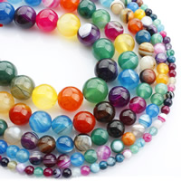 Natürliche Streifen Achat Perlen, rund, verschiedene Größen vorhanden, gemischte Farben, verkauft per ca. 15 ZollInch Strang