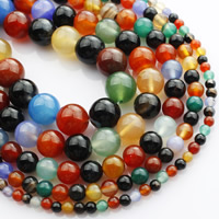 Perles agates, agate mixte, Rond, naturel, normes différentes pour le choix, Vendu par Environ 15 pouce brin