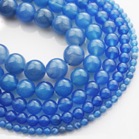 Naturliga blå agat pärlor, Rund, olika storlek för val, Såld Per Ca 15 inch Strand