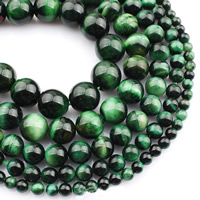 Perles oeil de tigre, Rond, naturel, normes différentes pour le choix, vert, Vendu par Environ 15 pouce brin