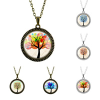 Tree Of Life Necklace, Tibetan Style, with iron chain & Glass, Flat Round, plated, tree of life design & time gem jewelry & Unisex & oval chain & decal, more colors for choice, lead & cadmium free, 25mm, Length:Approx 27.5 Inch, 3Strands/Bag, Sold By Bag
