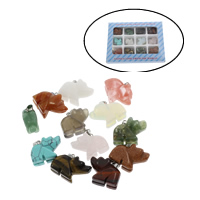 Gemstone Pendants Jewelry, with Tibetan Style, Elephant, 130x100x18mm, 17.5x22x10mm, Hole:Approx 2mm, 12PCs/Box, Sold By Box