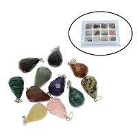 Pingentes em  jóias, misto de pedras semi-preciosas, with liga de zinco, 130x100x19mm, 13x22x13mm, Buraco:Aprox 2mm, 12PCs/box, vendido por box