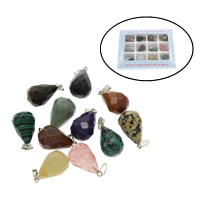 Gemstone Vedhæng Smykker, Ædelsten, med Zinc Alloy, 130x100x19mm, 13x22x13mm, Hole:Ca. 2mm, 12pc'er/Box, Solgt af Box