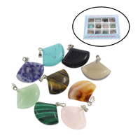 Pingentes em  jóias, misto de pedras semi-preciosas, with liga de zinco, 130x100x18mm, 22x20x5.5mm, Buraco:Aprox 2mm, 12PCs/box, vendido por box