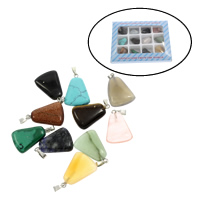 Gemstone Pendants Jewelry, with Tibetan Style, 130x100x18mm, 12x25x5.5mm, Hole:Approx 2mm, 12PCs/Box, Sold By Box